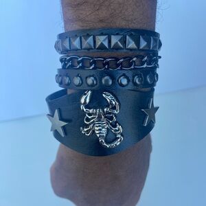 2 PCs set -  1 Silver Scorpion bracelet + 1 Punk Grunge  black Chain bracelet